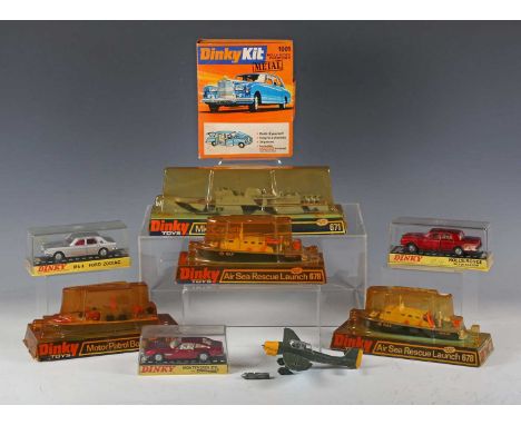 A group of Dinky Toys vehicles, comprising No. 164 Mk4 Ford Zodiac, No. 158 Rolls-Royce Silver Shadow, No. 190 Monteverdi 375
