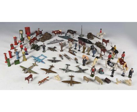 A collection of Britains, Johillco, Charbens and other lead figures, vehicles and accessories (playwear and faults).