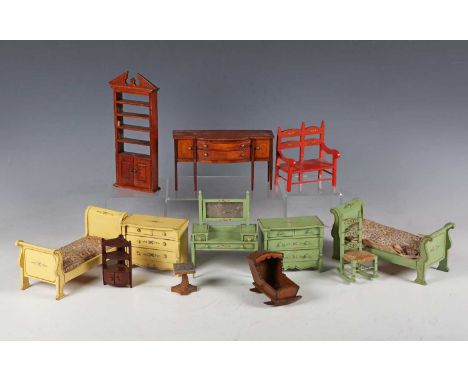 A collection of American and other doll’s house furniture and accessories, including Arcade diecast metal kitchen dresser, Ho