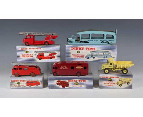 A group of Dinky Toys and Supertoys models, comprising No. 956 turntable fire escape, No. 955 fire engine, No. 965 Euclid rea