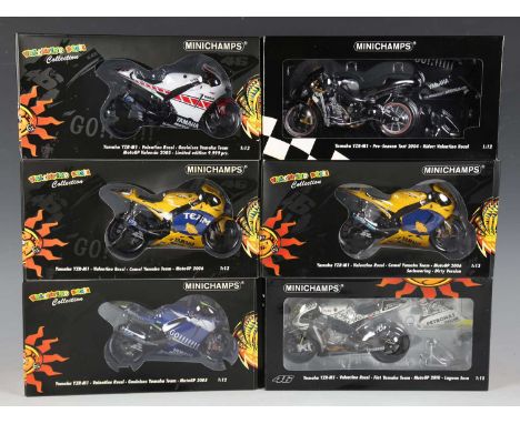 Six Minichamps 1:12 scale Valentino Rossi Collection model GP racing motorcycles, comprising No. 103246 Yamaha YZR-M1 Fiat Ya