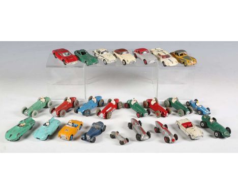 Twenty-four Dinky Toys sports and racing cars, including No. 157 Jaguar, three No. 167 AC Aceca, No. 23G Cooper-Bristol and N