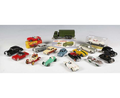 A group of Dinky Toys vehicles, including No. 622 10-ton Army Truck, No. 114 Triumph Spitfire, No. 131 Jaguar E-Type 2+2, all