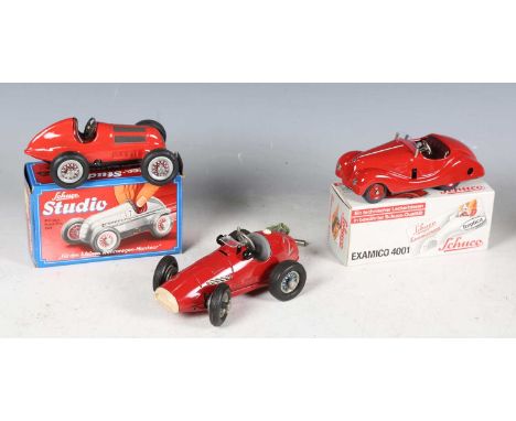 A Schuco Studio Replica Examico 4001 two-seat open-top car, boxed, together with a No. 1050 Mercedes Grand Prix car, boxed, a