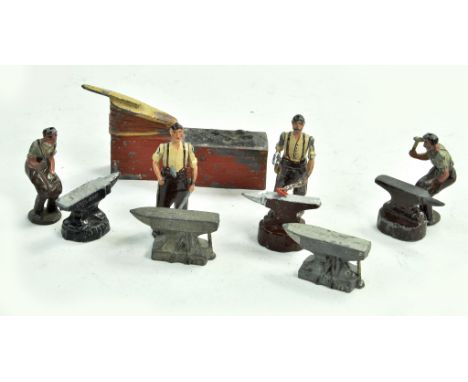 Johillco (mostly) metal blacksmiths' figures and accessories. Fair to good.
