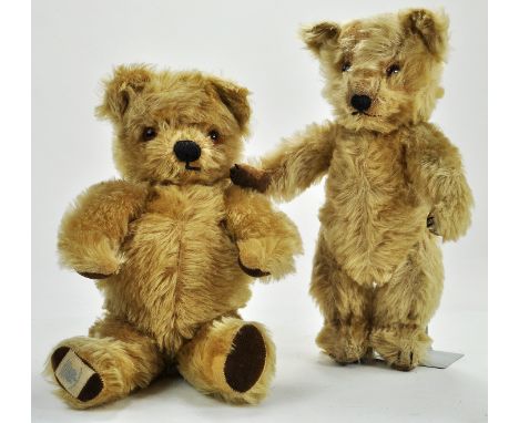 A handsome duo of vintage bears comprising Chad Valley golden mohair teddy bear, label to foot, amber and black plastic eyes,