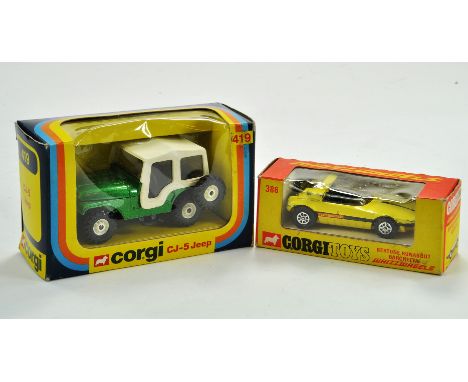 Duo of Corgi issues comprising No. 419 Jeep, excellent in box plus No. 386 Bertone Runabout, some wear hence good in good box
