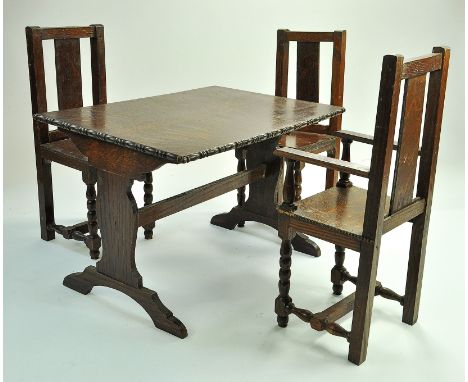 A large and attractive combination of Wooden Dolls House Furniture comprising dining table and three chairs. Scale would be o