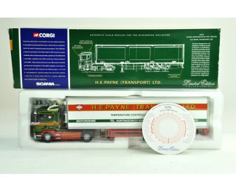Corgi diecast truck issue comprising 1/50 No. 76601 Scania Fridge Trailer in the livery of HE Payne. Excellent in box. 