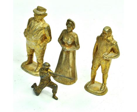 Trio of larger scale, unusual Gold / Gilt finished figures plus smaller soldier issue. Unconfirmed maker. Generally good to v
