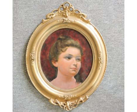 English School, 19th century, portrait of a young lady, oil on canvas, oval, 30 x 26cm