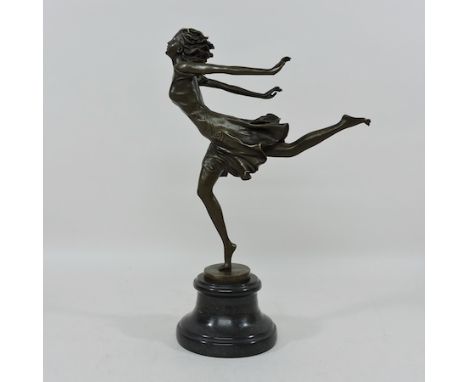 A bronze figure of a dancer, on a marble base, 37cm tall