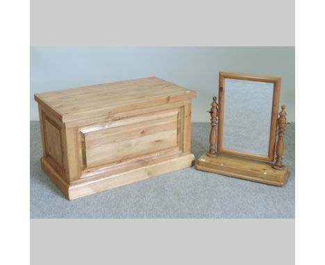 A modern pine trunk, 77cm, together with a pine mirror