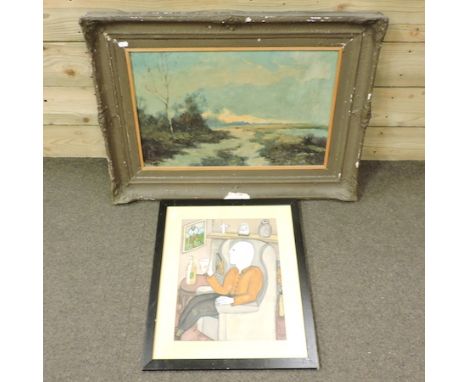A. Kollo, 20th century, landscape, oil on canvas, 37 x 57cm, together with A. J. Care, portrait of a man, watercolour
