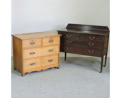 An Edwardian mahogany dressing chest, 107cm together with and Edwardian light oak chest of drawers, 91cm