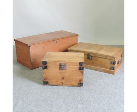 A Victorian pine trunk, 106cm, together with two others
