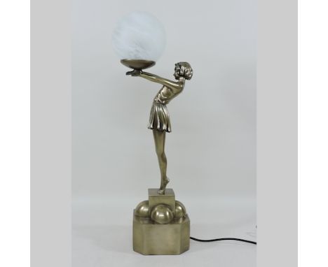 An Art Deco style table lamp, in the form of lady, 56cm tall