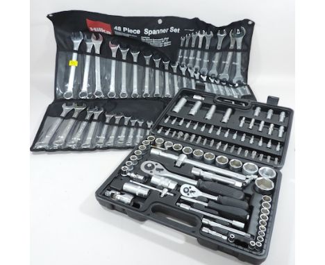 A ninety four piece socket set, together with a forty eight piece spanner set