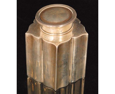 An Edwardian hallmarked silver tea caddy of shaped hexagonal outline with reeded circular pull off cover, weight 3.5oz, heigh