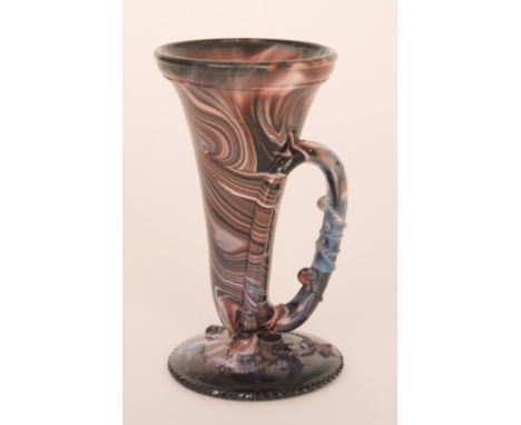 A late 19th Century Davidson purple malachite pressed glass vase in the form of a bugle, circa 1890, height 14cm