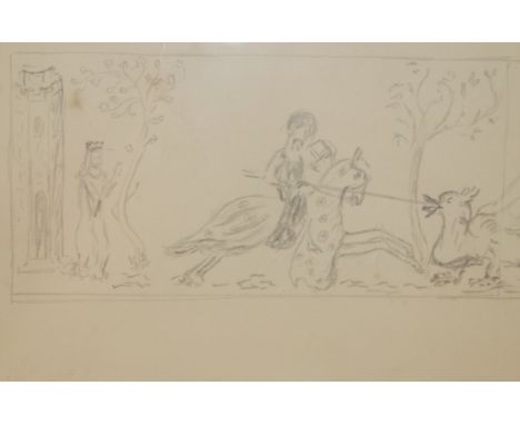 EDWARD SEAGO, RWS, RBA (1910-1974) - A mural study depicting a knight in armour on horseback, pencil drawing circa 1935, fram