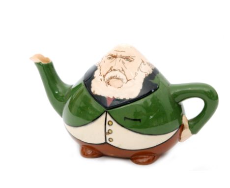 An early 20th Century Shelley Intarsio teapot designed by Frederick Rhead, depicting Lord Salisbury with the base as his body