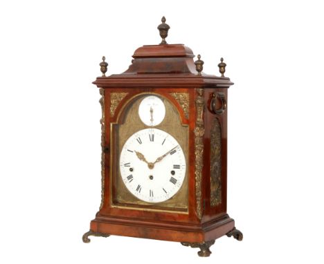 A late 18th Century mahogany cased quarter chiming bracket clock by John Taylor, London, the bell top with five urn finials a