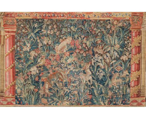 A late 15th to early 16th Century and later mille fleurs tapestry fragment, probably Tournai  or possibly Arras, Flanders , t