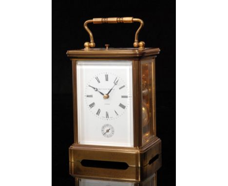 A 20th Century French brass carriage clock by Matthew Norman London No 1751, white enamelled dial with subsidiary dial, heigh