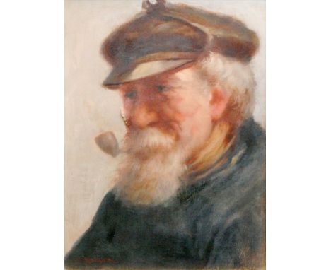 DAVID W. HADDON (FL. 1884-1914) - A Cornish fisherman enjoying his pipe, oil on canvas, signed, framed, 19cm x 14cm, together
