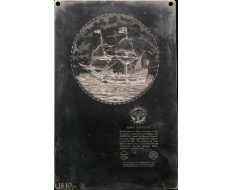 A mid 20th Century Wedgwood zinc over copper lithograph printing plate engraved with a plate design made for the Mariners Mus