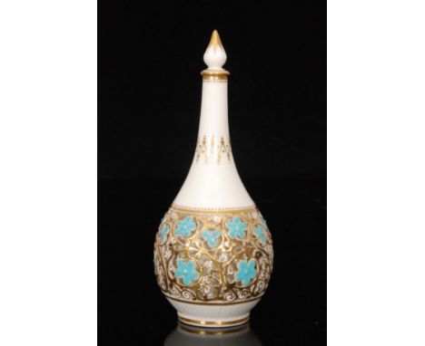 A 19th Century Grainger, Worcester Royal China Works double wall scent bottle with a spire cover, the belly of the body with 