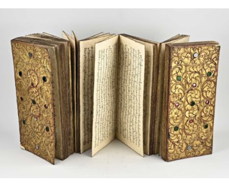 Gilded harmonica manuscript. Thailand/Laos. 20th century. La Na writing. Religious script for temples. Probably Buddhist. Dim