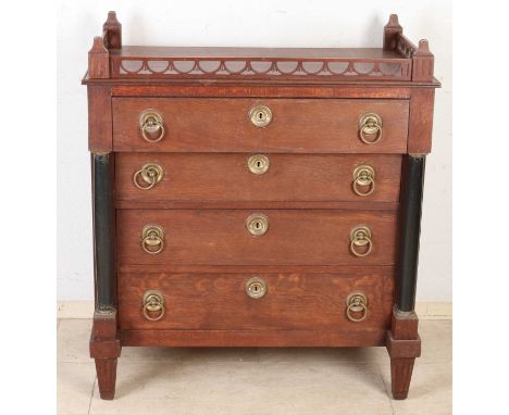 Dutch oak Louis Seize chest of drawers with full ebonised columns, fencing and brass ring fittings. Circa 1800. Dimensions: 9