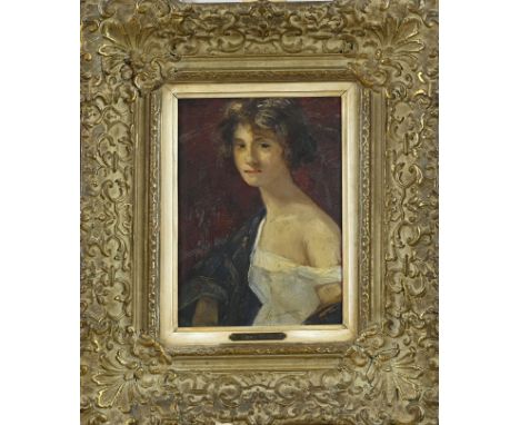 Simon Maris. 1873 - 1935. Portrait young woman. Oil paint on panel. Dimensions: H 21.5 x W 15 cm. In good condition.
