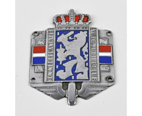 Antique Dutch KNAC car emblem. Chromed with enamel. Circa 1935. Dimensions: 9.8 x 6.7 cm. In beautiful condition.