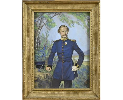Unsigned. 19th century. Portrait German officer. Verso Onkel Max et cetera. Gouache on paper. Dimensions: H 18 x W 13 cm. In 