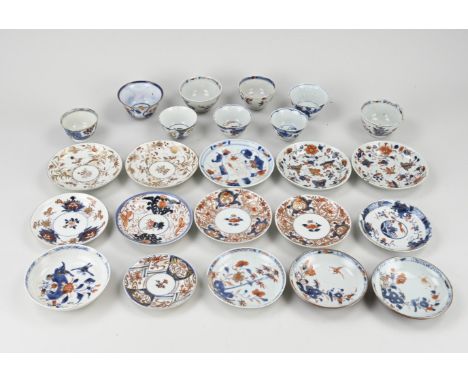 Large lot of antique Chinese porcelain cups + saucers. 18th century. Various. Consisting of: fifteen saucers + nine cups. Chi