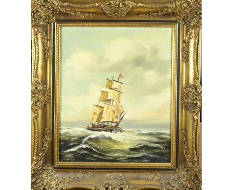 J. Visser. Second half of the 20th century. Seascape with clipper. Oil on linen. Dimensions: H 60 x W 50 cm. In good conditio