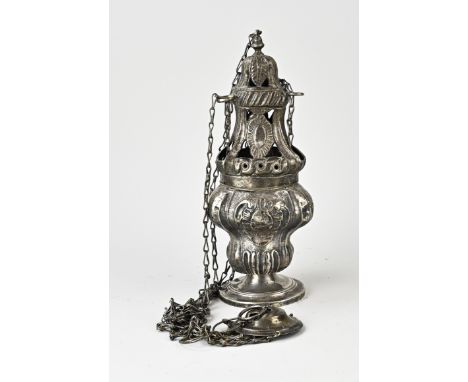 18th - 19th century plated brass incense burner, God's lamp. Baroque style. Dimensions: 30 x Ø 11 cm. In good condition.