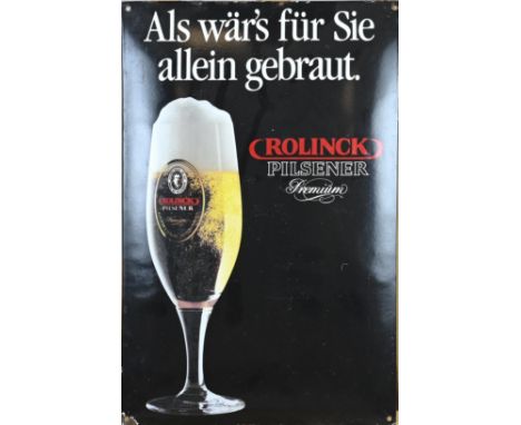Enamel advertising sign Rolinck Pilsener. Germany. Second half of the 20th century. Dimensions: H 60 x W 40 cm. In good condi
