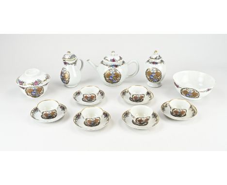 18th century Chinese service with Family Rose family crest decor. Consisting of: 6 saucers, one chip + hairline. Six cups, al