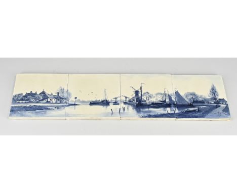 Antique 4-pass porcelain tile tableau by Porceleyne Fles Delft. Circa 1910. Size: 31 x 31 cm. In good condition.