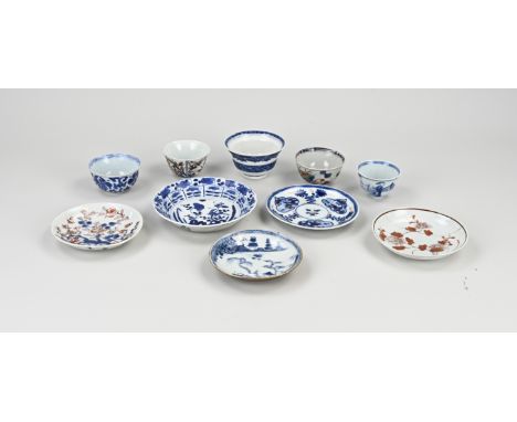 Ten antique Chinese porcelain cups and saucers. Various. 18th century. Among other things; Kang Xi, Imari et cetera. Hairline