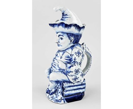 Old/antique Delft Fayence Toby jug. With court jester + bottom mark. Two light chips on edges. Marked JSL 1750. Dimensions: H