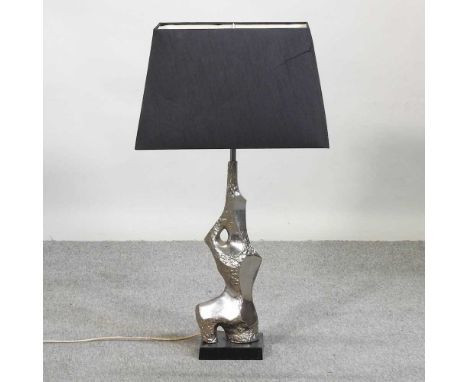 A modern chrome effect table lamp and shade, 91cm high overall