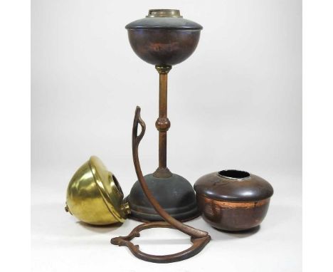 A collection of Benson style oil lamp parts, 41cm high