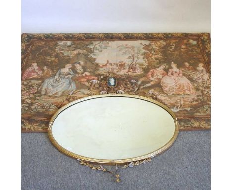 A gilt framed wall mirror, 80 x 88cm, together with a modern French tapestry wall hanging, 163 x 112cm (2)