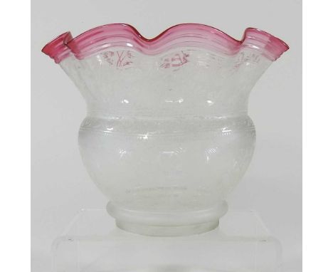 A clear and pink oil lamp shade, 18cm high