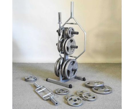 A Body Solid weight stand, with bars and accessories, 150cm high